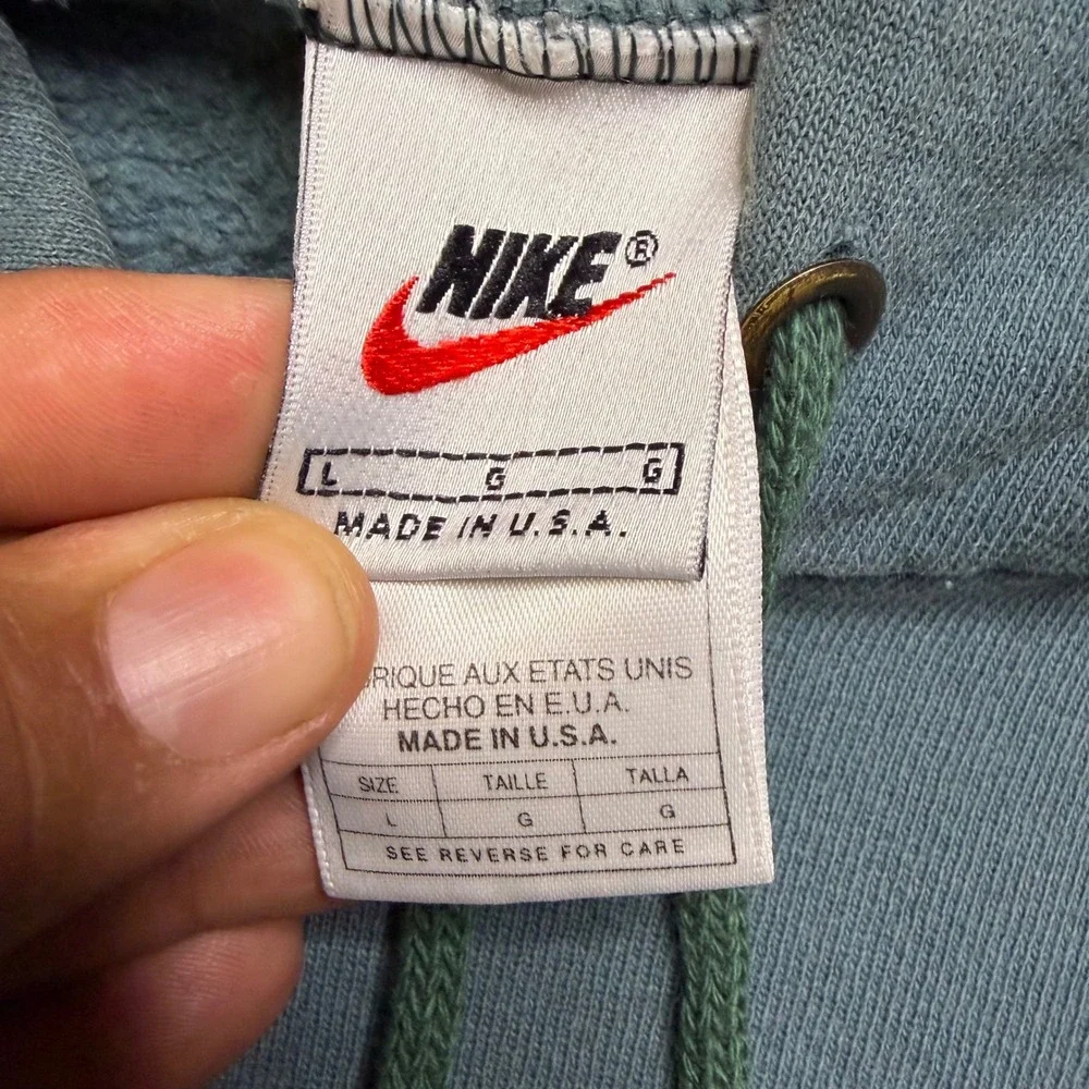 Nike Hoodie Mens Large Green Vintage 90s Made in USA Embroidered Swoosh Faded